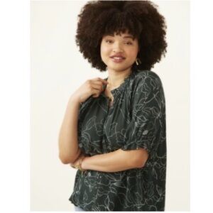 Elegant Dark Green Floral Blouse